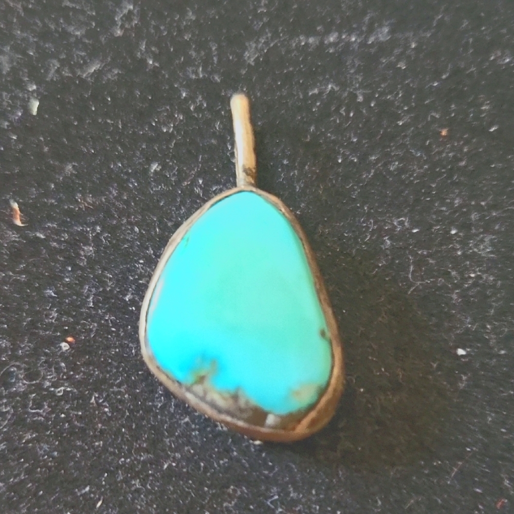 Blue and Gold Necklace with Turquoise Pendant